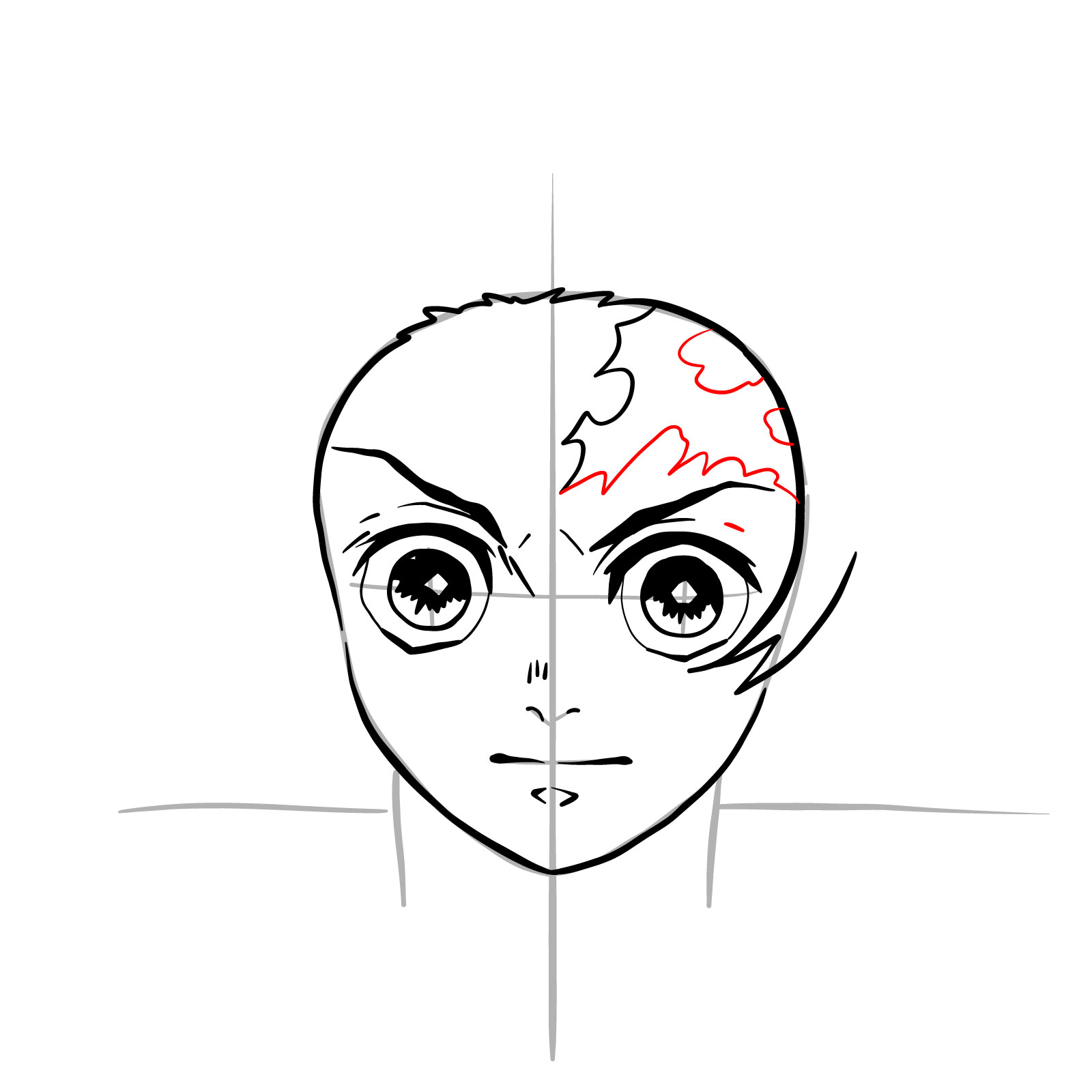 How to draw Tanjiro's face - step 12