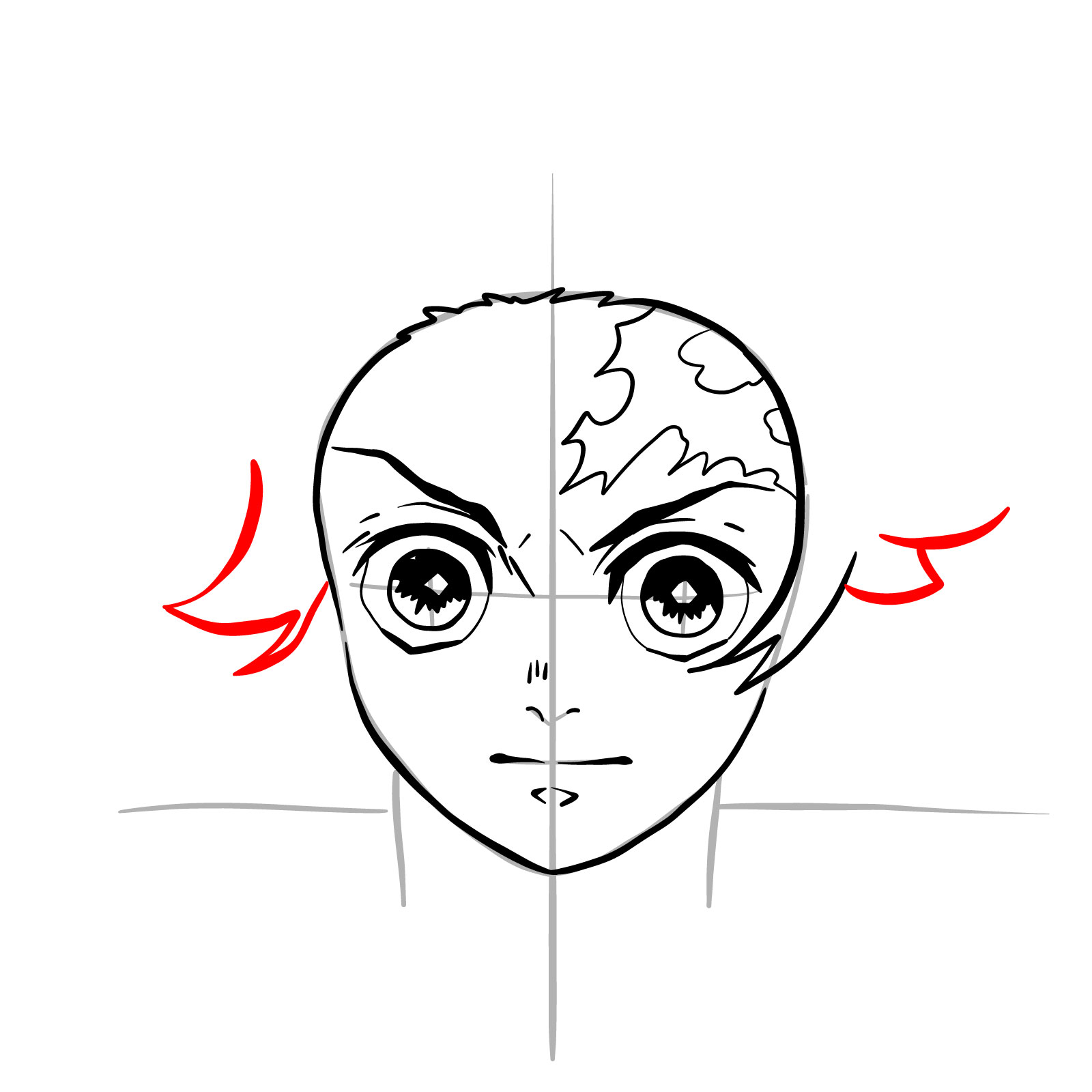 How to draw Tanjiro's face - step 13