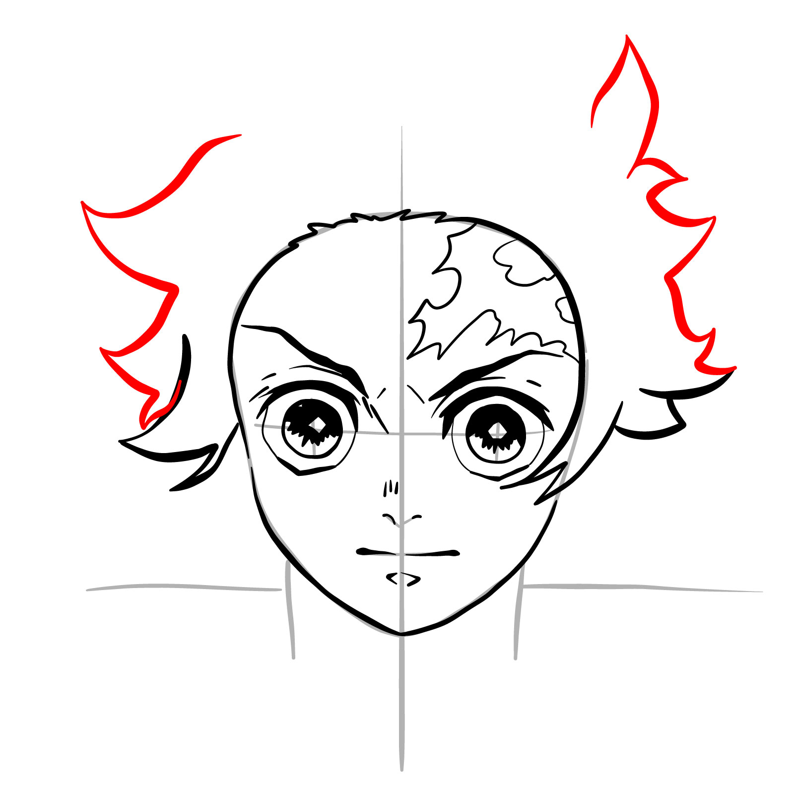 How to draw Tanjiro's face - step 14