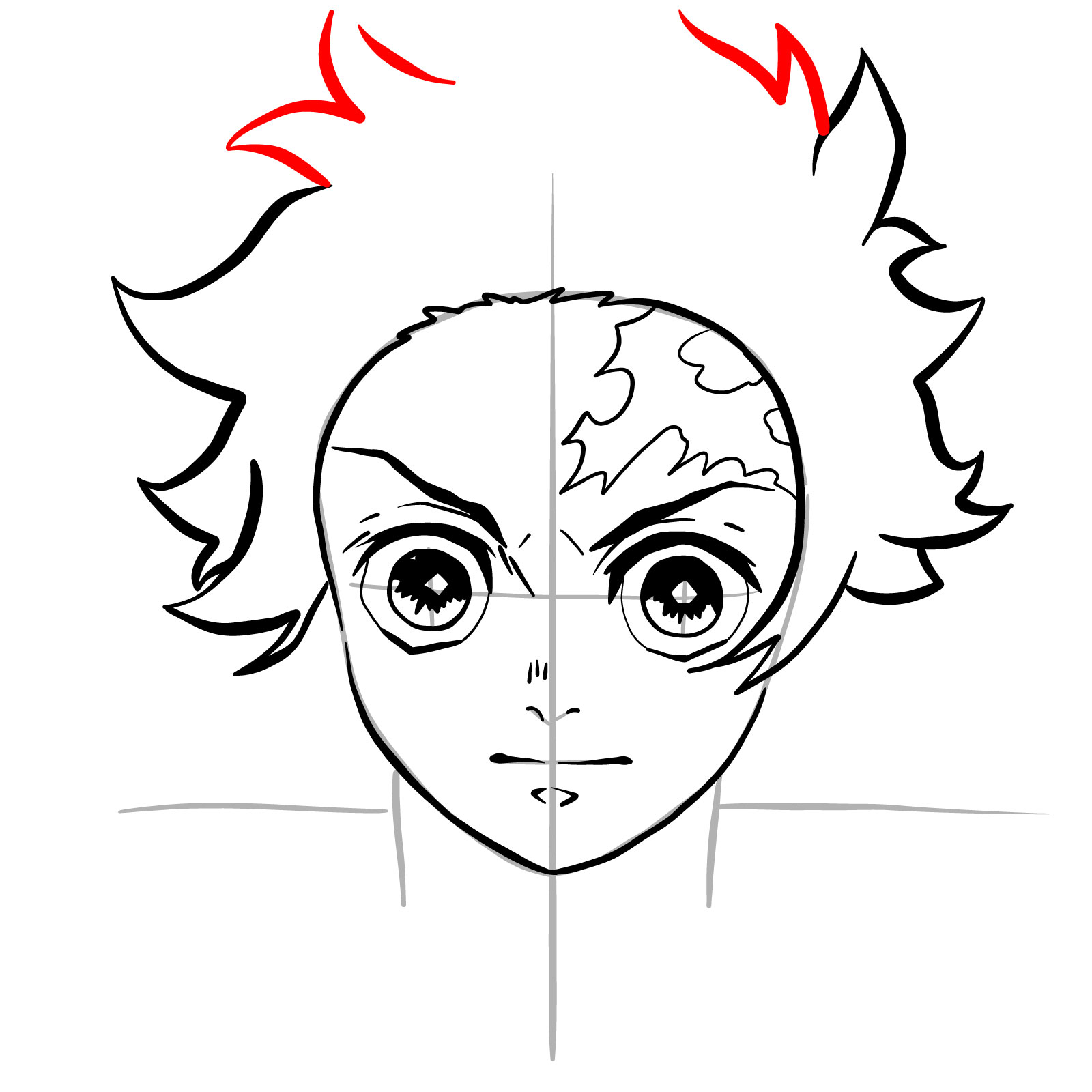How to draw Tanjiro's face - step 15
