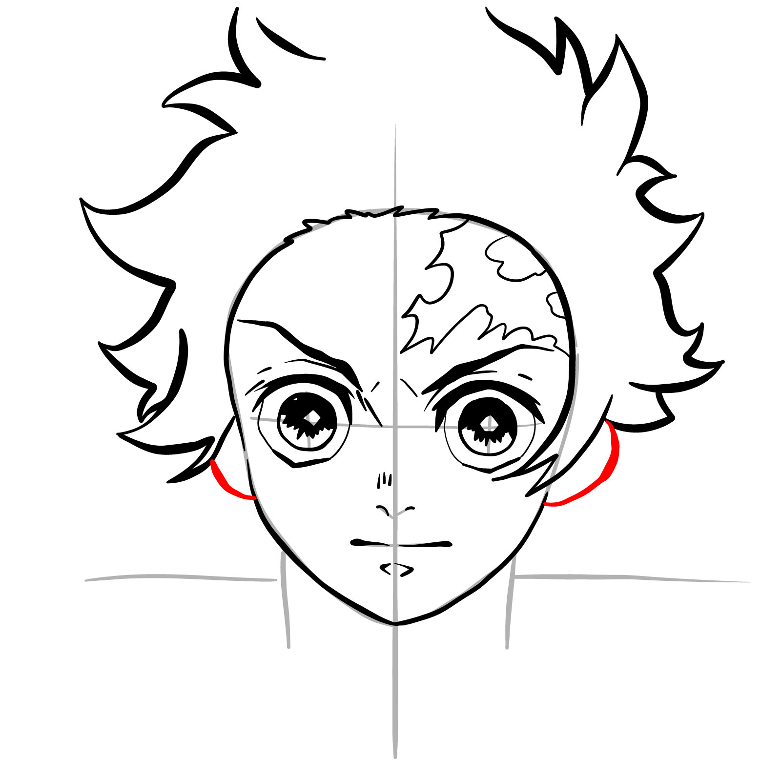 How to draw Tanjiro's face - step 16