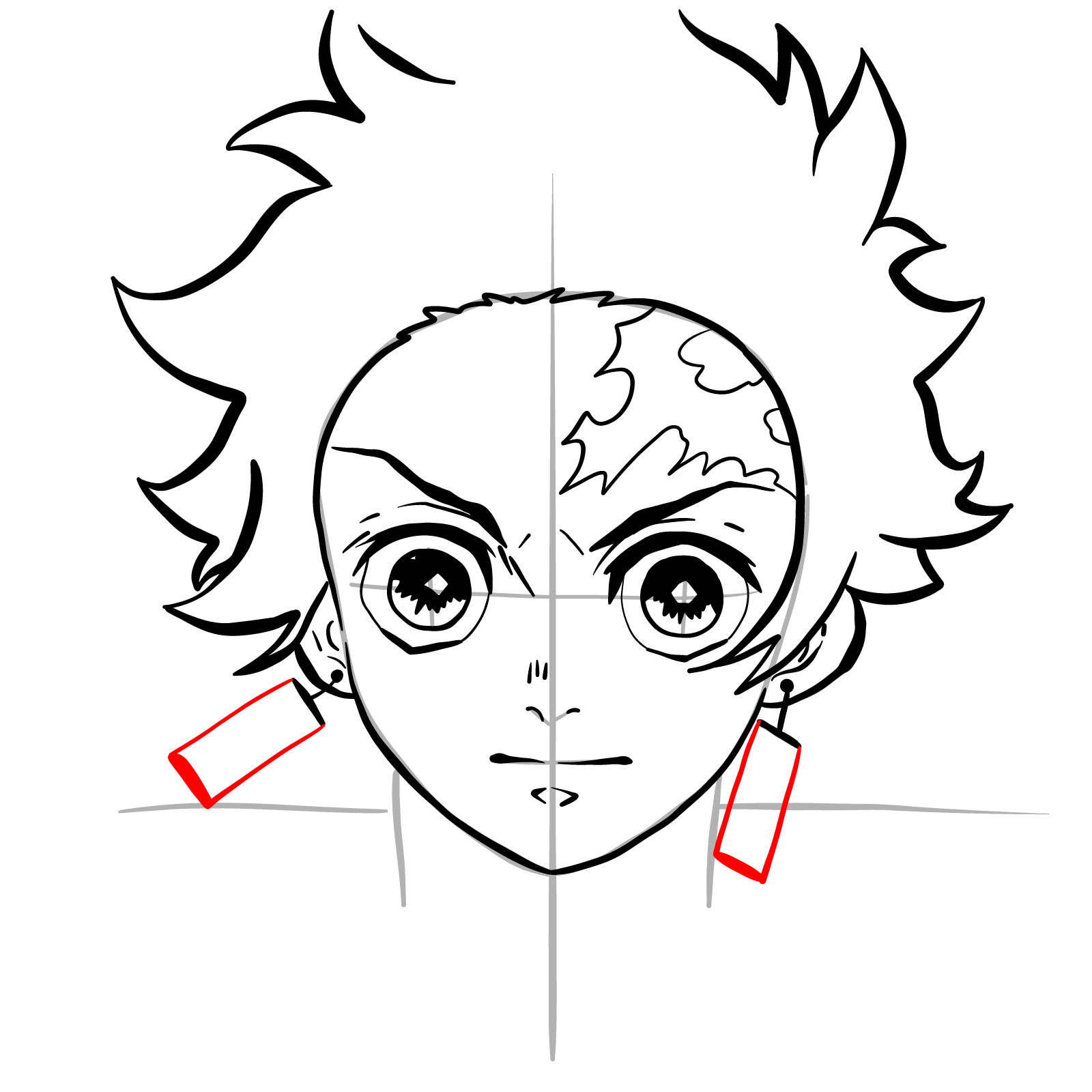 How to draw Tanjiro's face - step 18