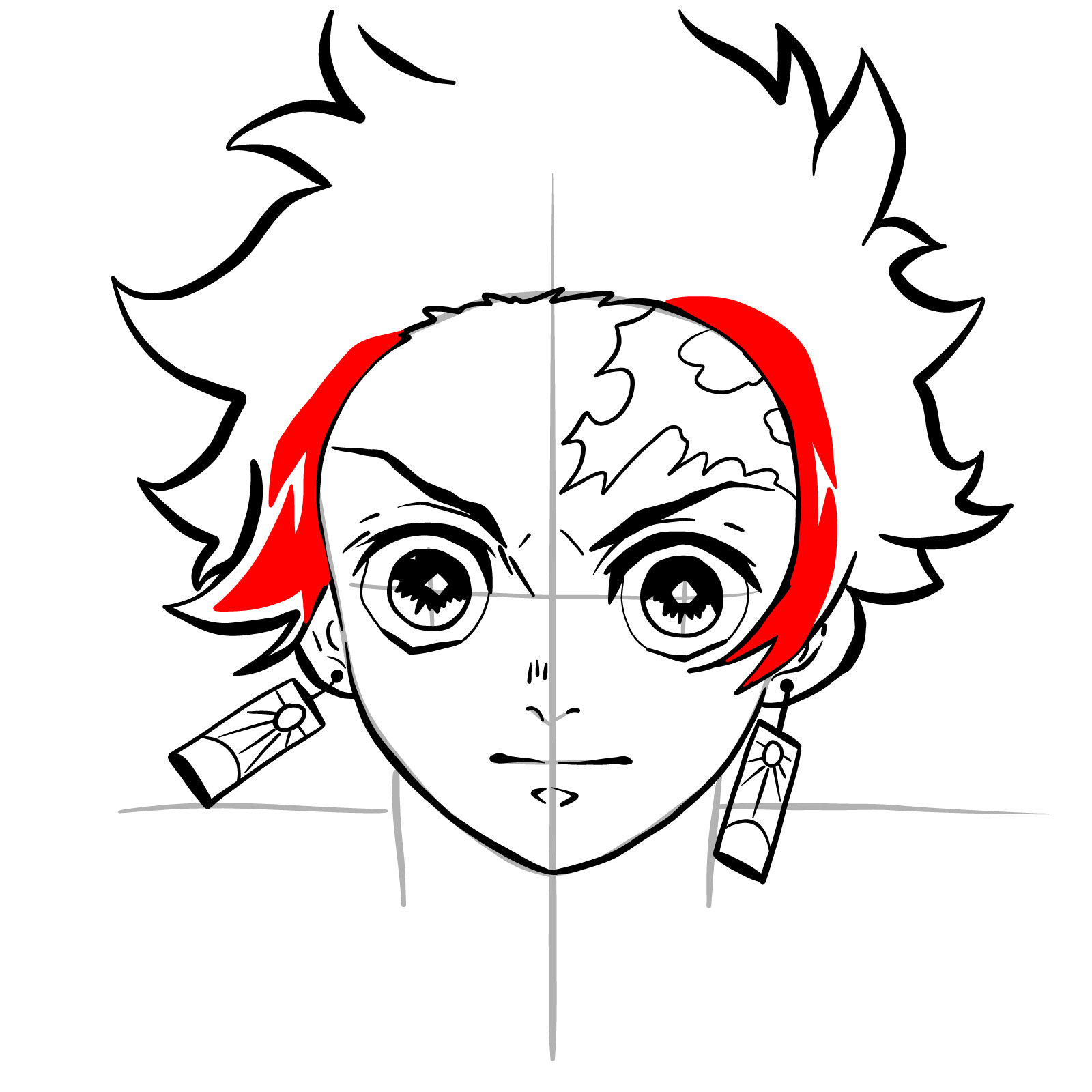 How to draw Tanjiro's face - step 20