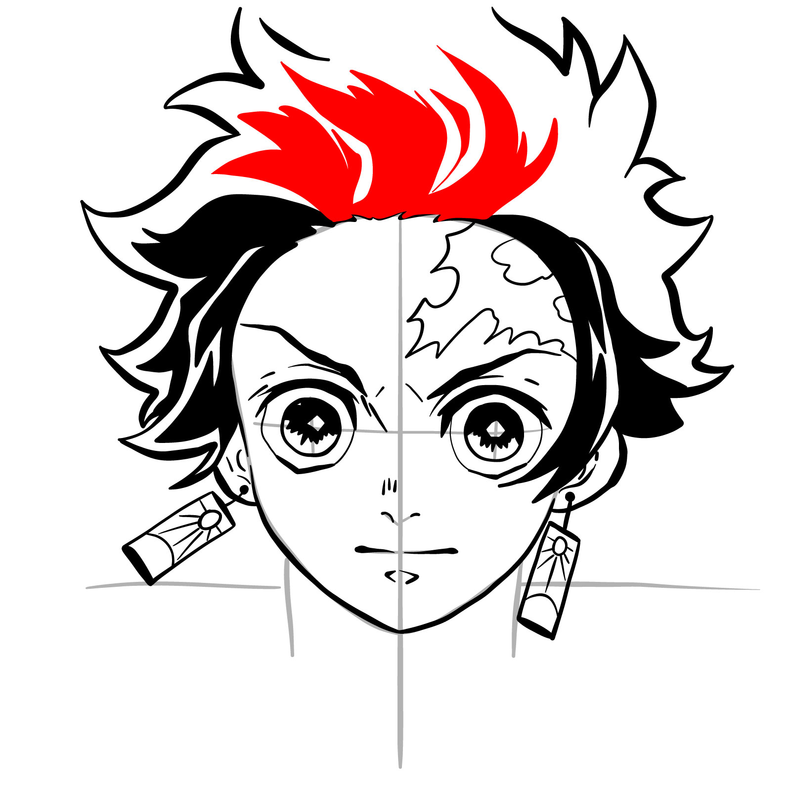 How to draw Tanjiro's face - step 22