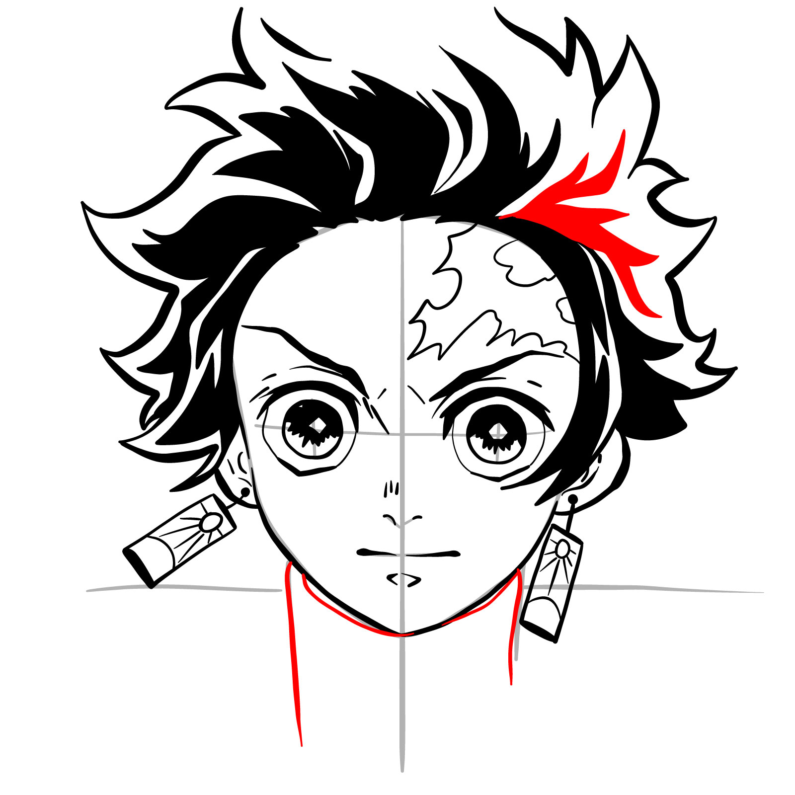 How to draw Tanjiro's face - step 23