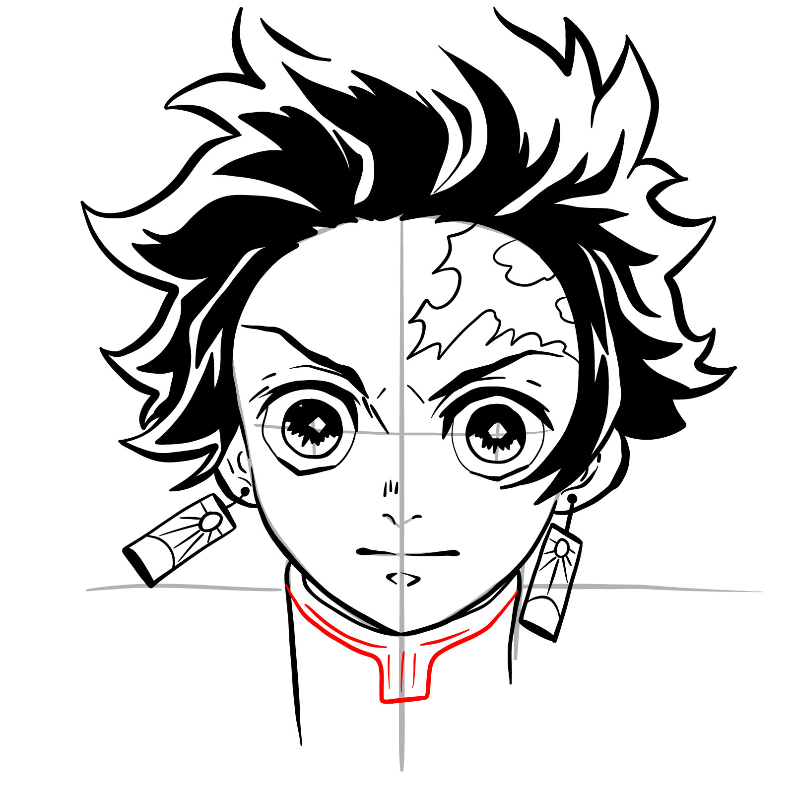 How to draw Tanjiro's face - step 24