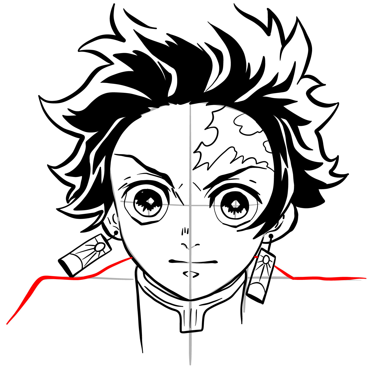 How to draw Tanjiro's face - step 25