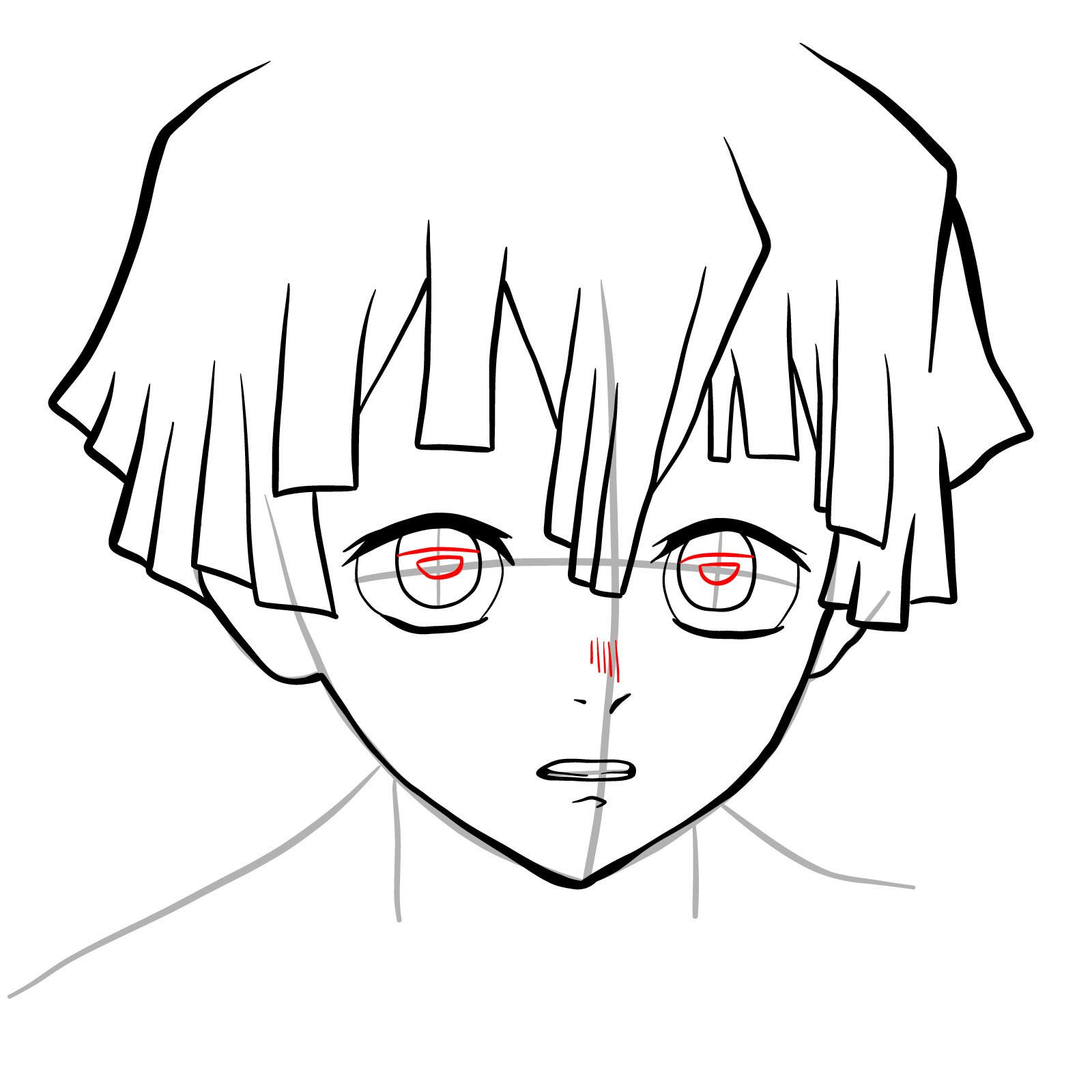 How to draw Zenitsu's face - step 14