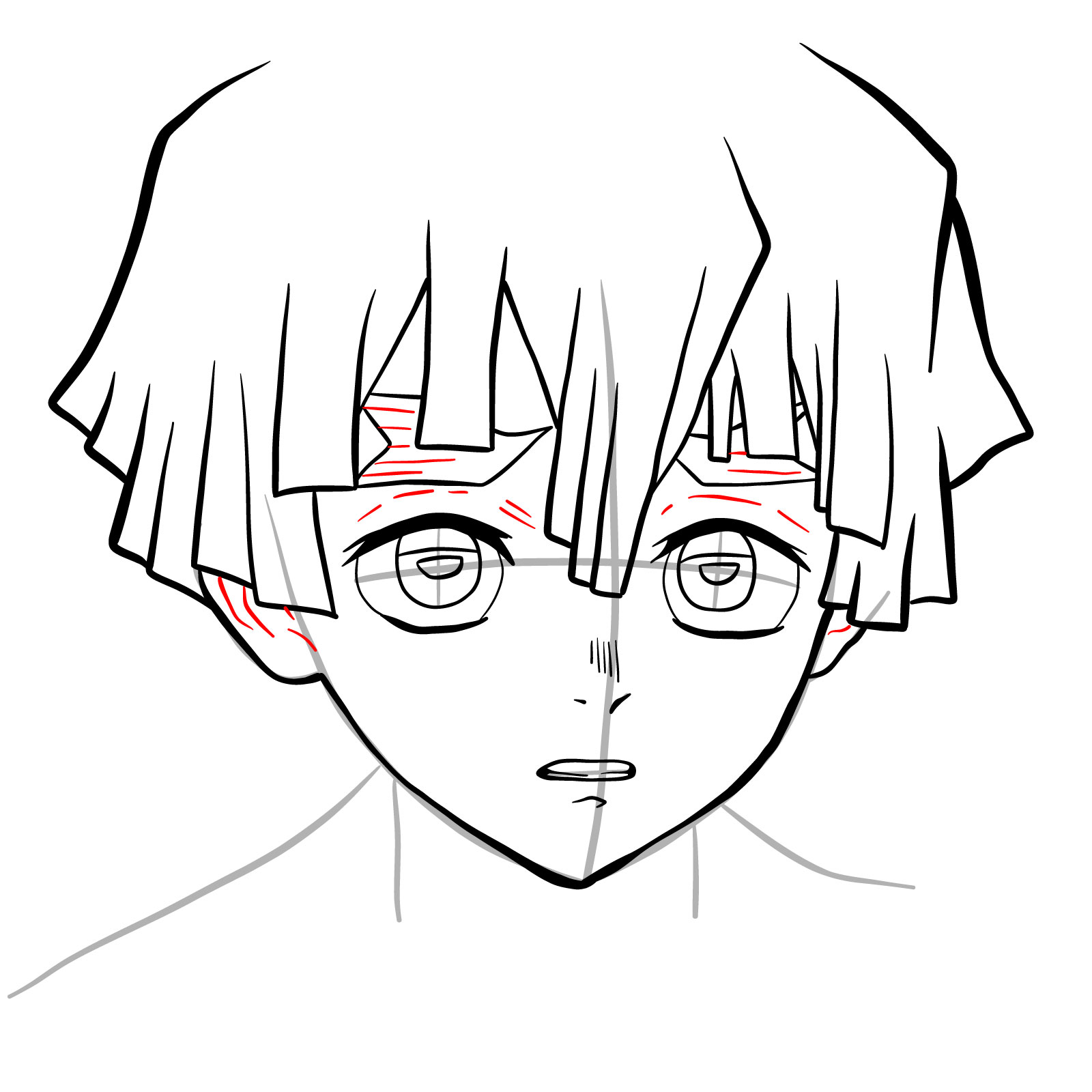How to draw Zenitsu's face - step 16