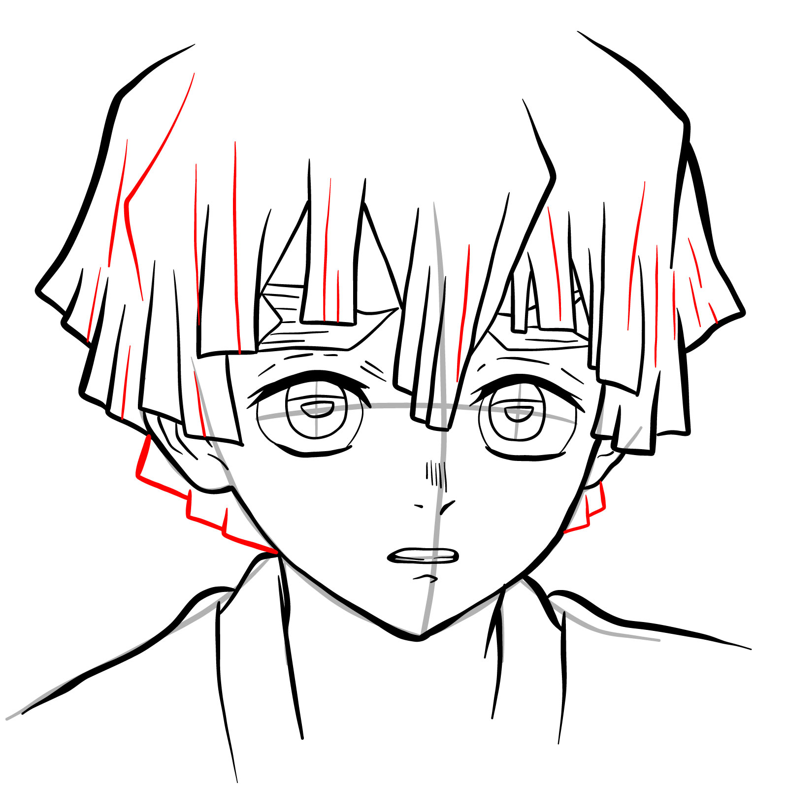 How to draw Zenitsu's face - step 20