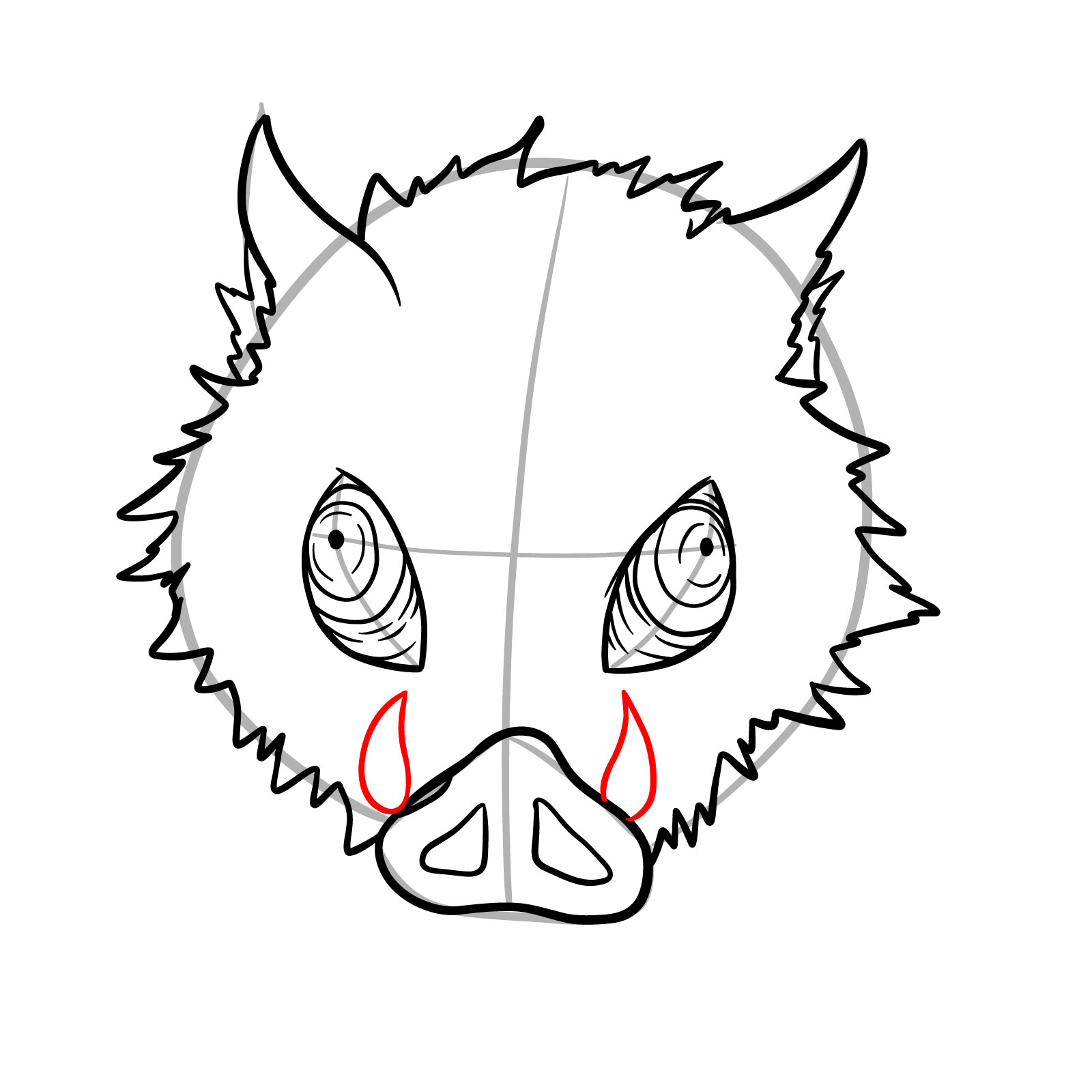 How to draw Inosuke mask - step 13