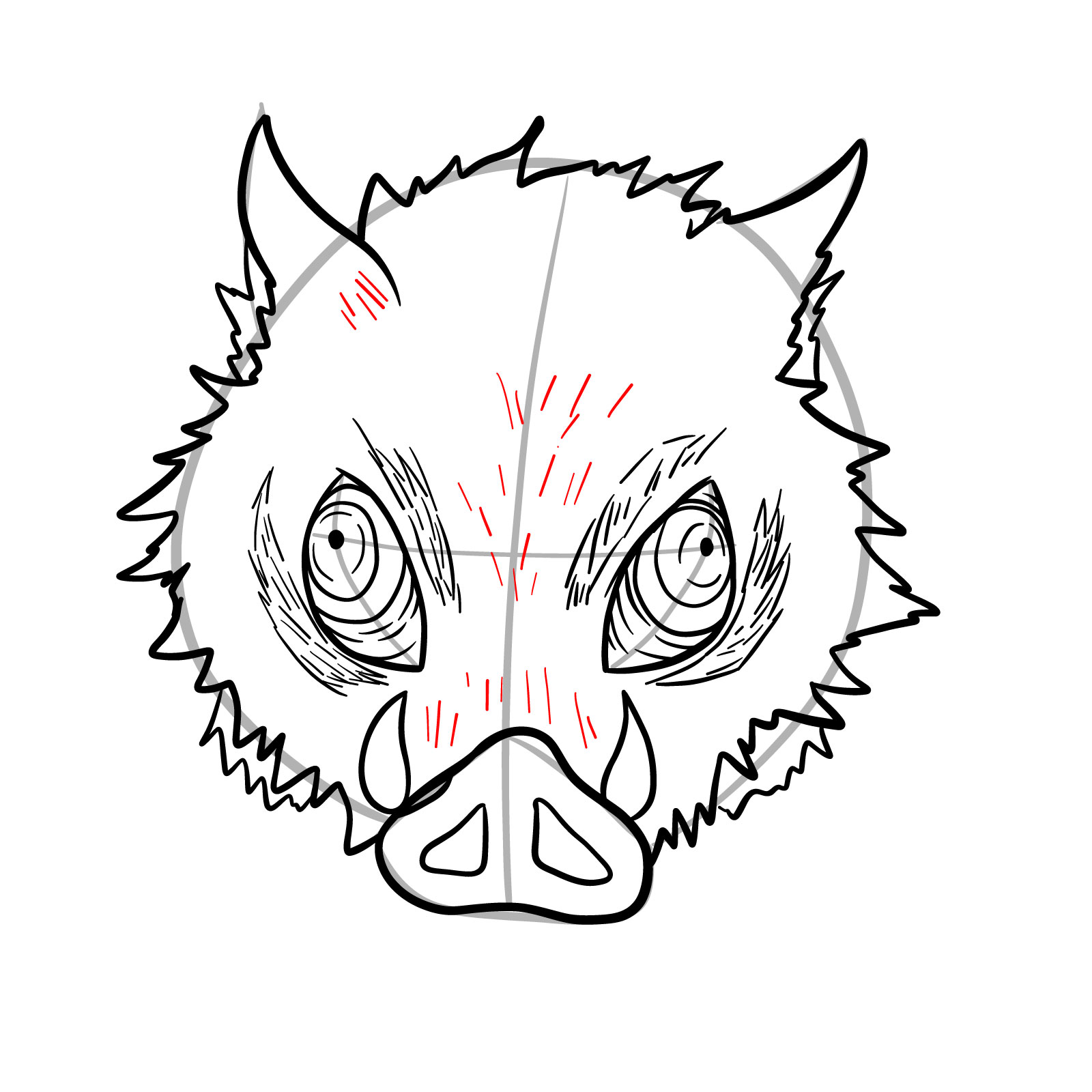 How to draw Inosuke mask - step 17