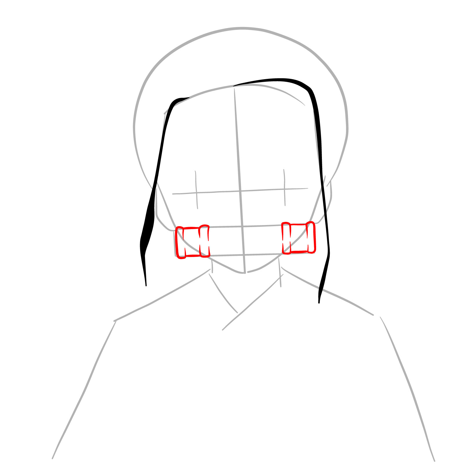 How to draw Nezuko Kamado's face - step 05
