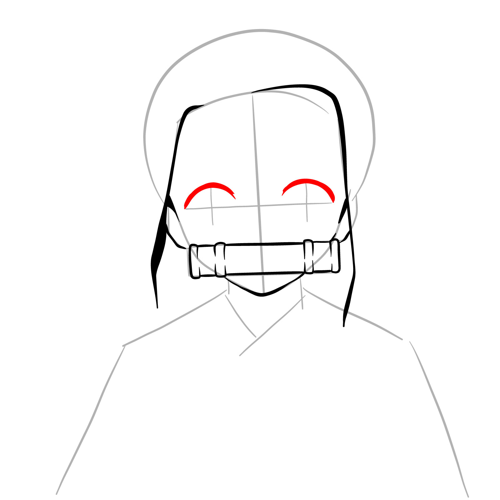 How to draw Nezuko Kamado's face - step 08