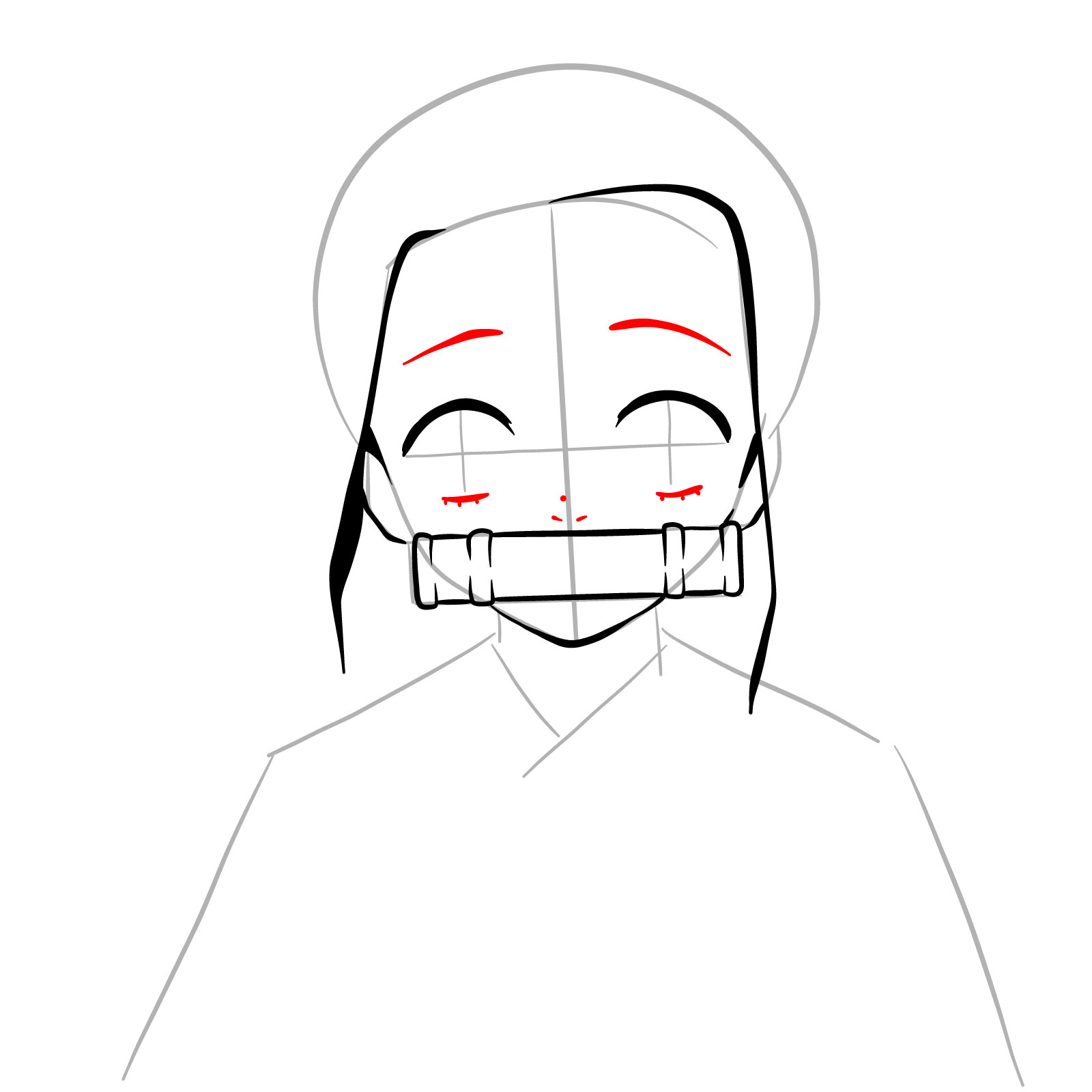 How to draw Nezuko Kamado's face - step 09