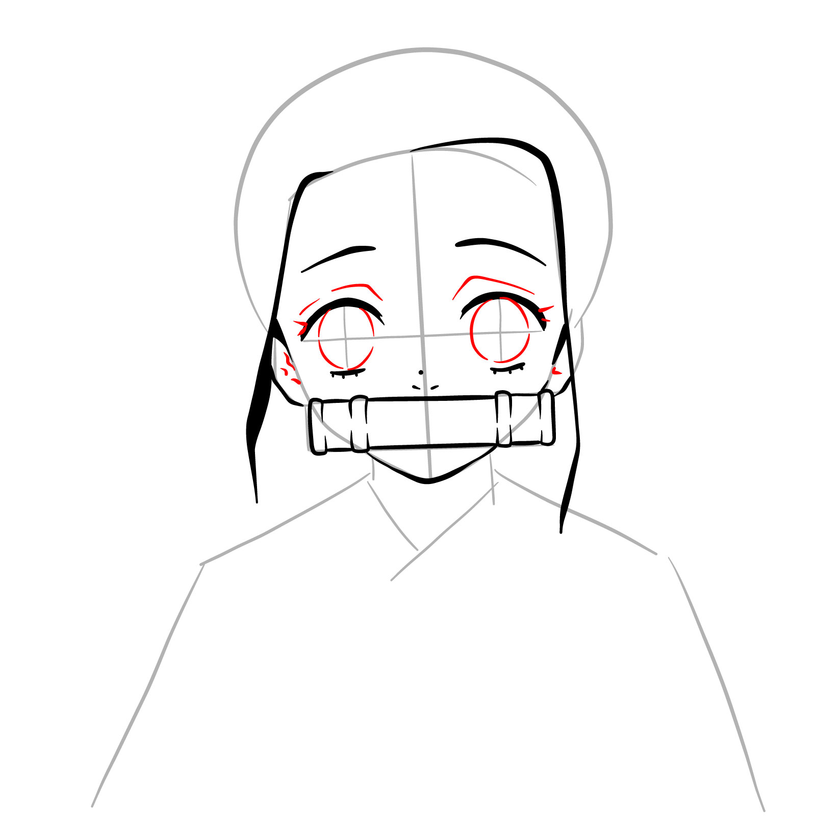 How to draw Nezuko Kamado's face - step 10