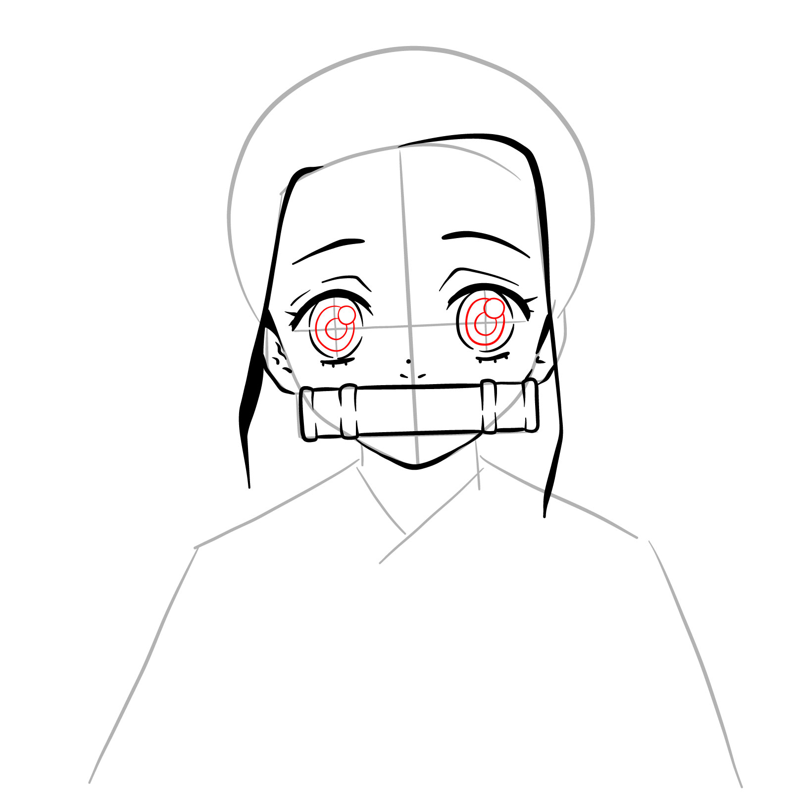 How to draw Nezuko Kamado's face - step 11