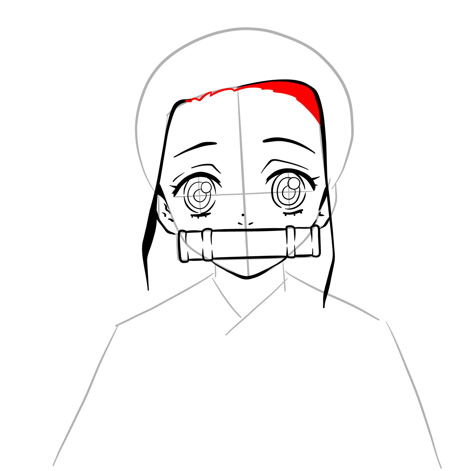 How to draw Nezuko Kamado's face - step 12