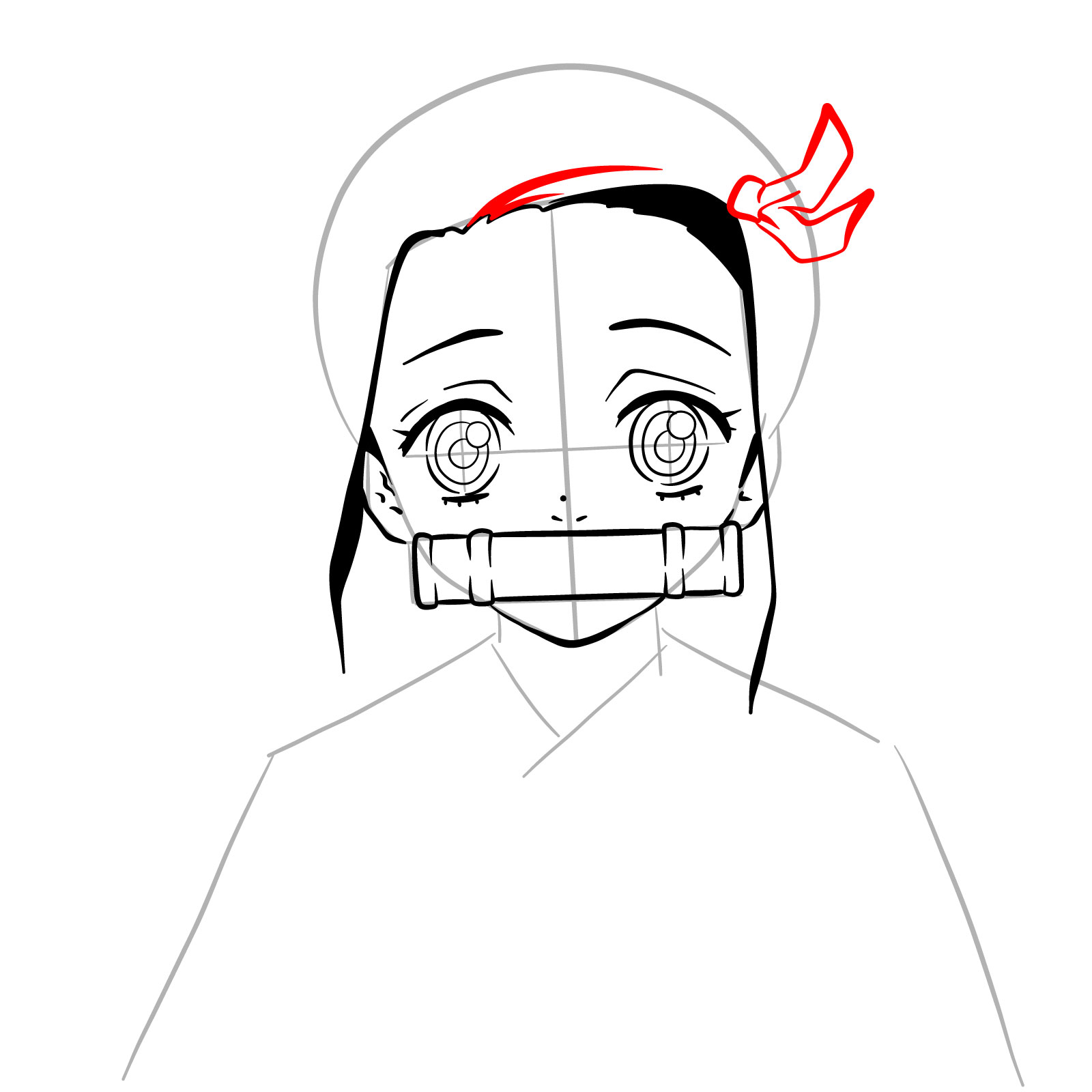 How to draw Nezuko Kamado's face - step 13