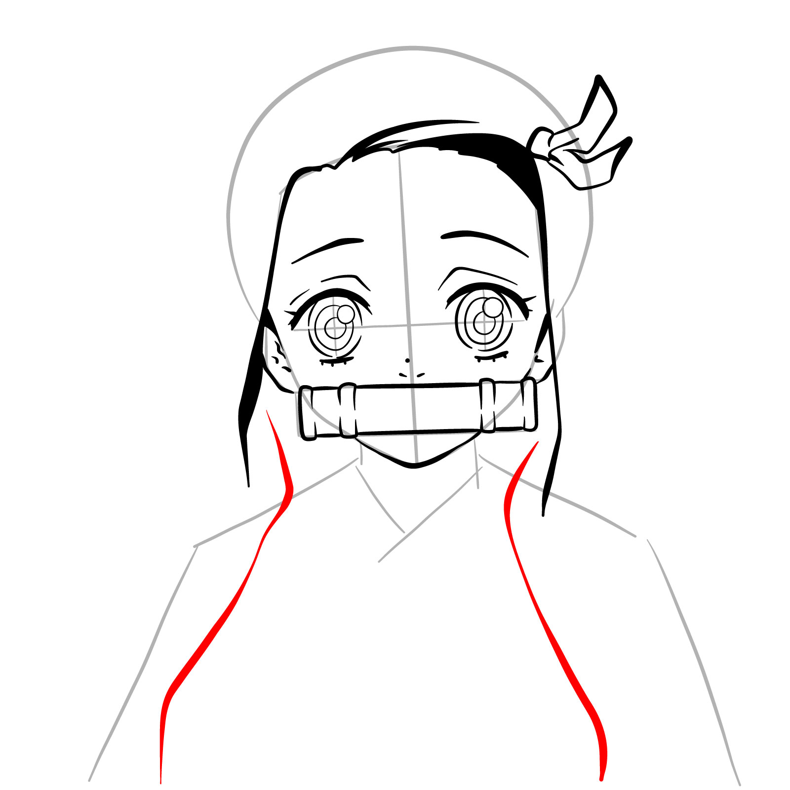 How to draw Nezuko Kamado's face - step 14
