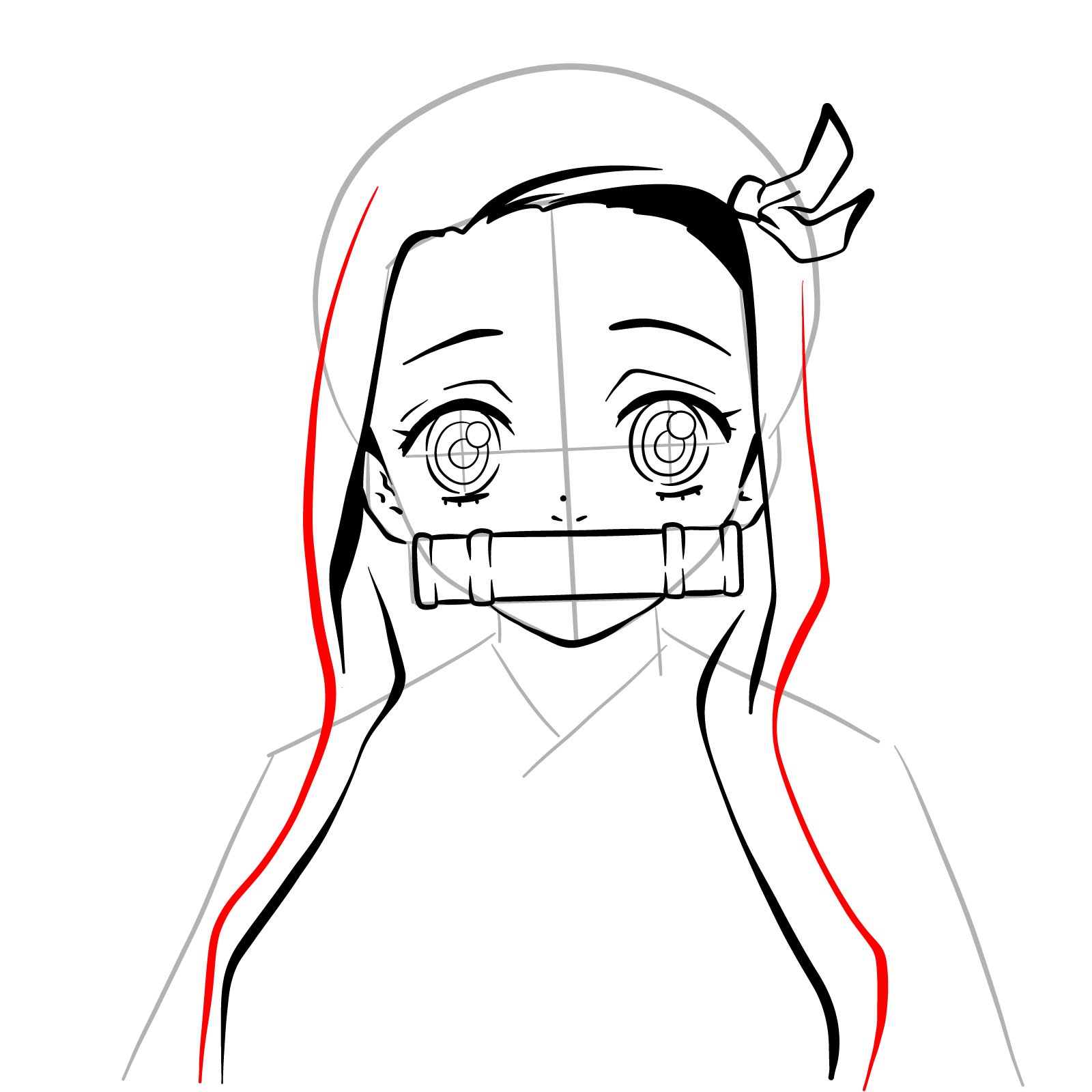 How to draw Nezuko Kamado's face - step 15