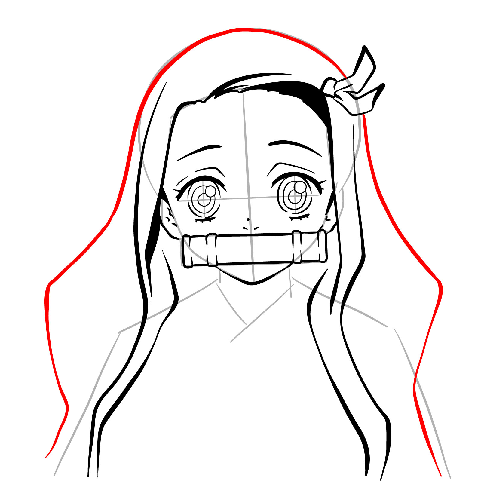 How to draw Nezuko Kamado's face - step 16