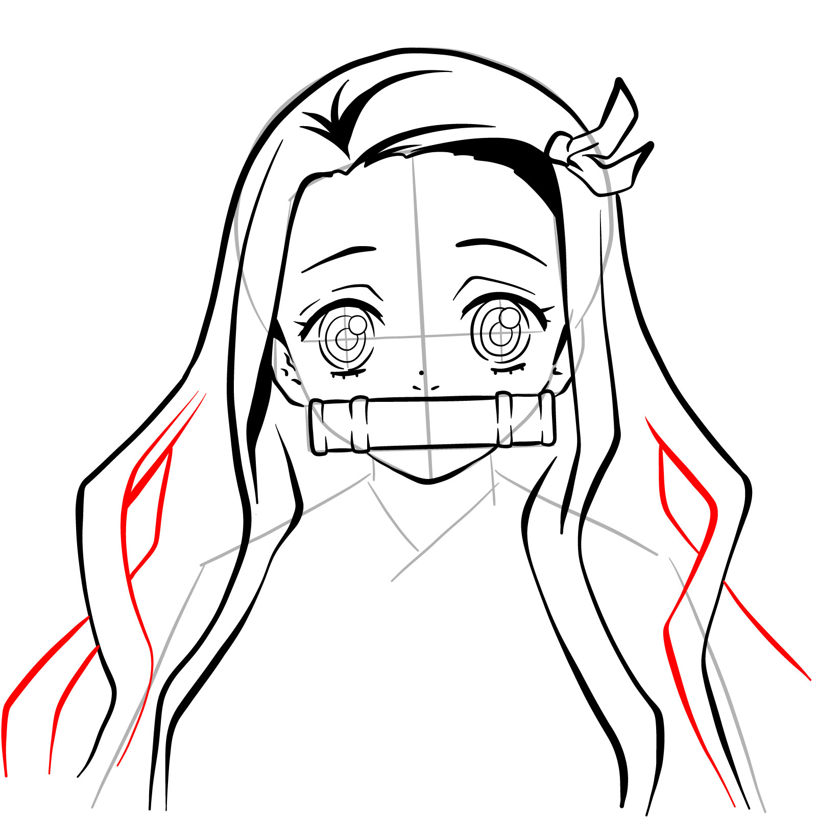 How to draw Nezuko Kamado's face - step 18