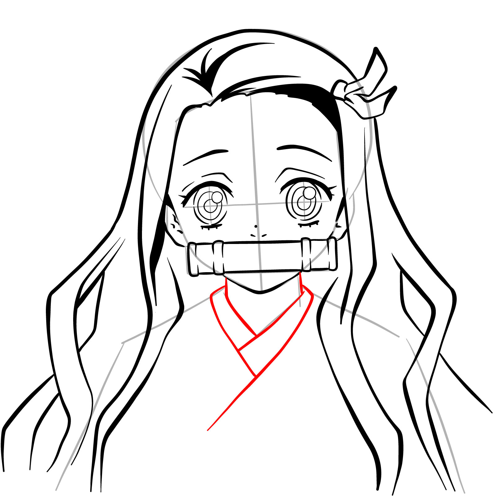 How to draw Nezuko Kamado's face - step 19