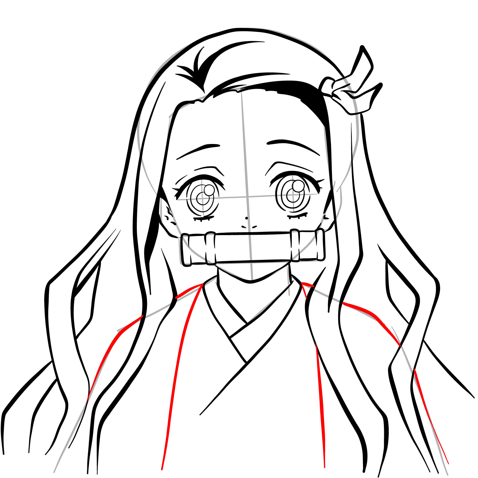 How to draw Nezuko Kamado's face - step 20