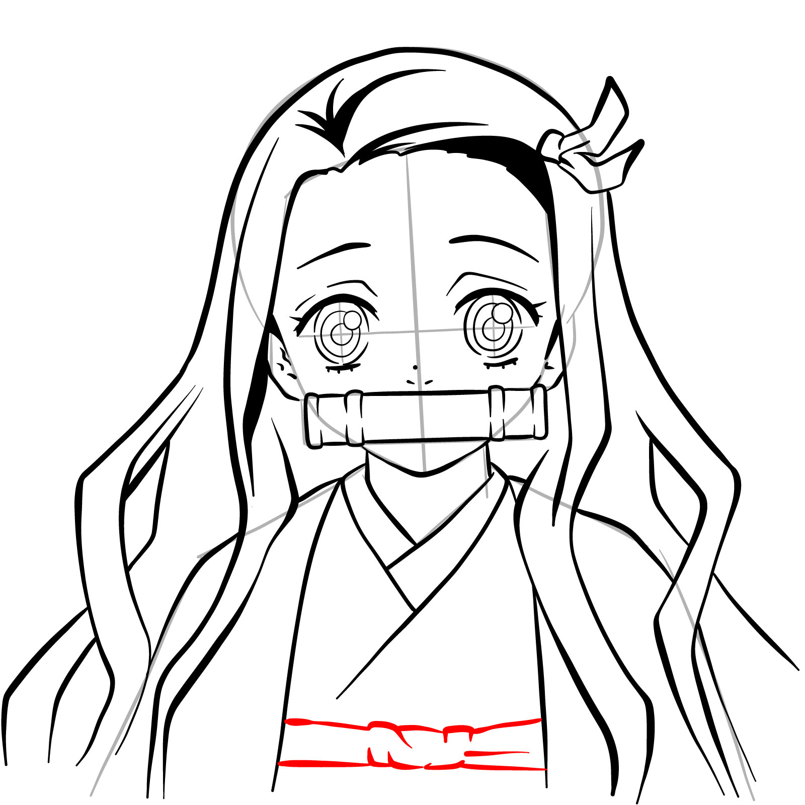 How to draw Nezuko Kamado's face - step 21