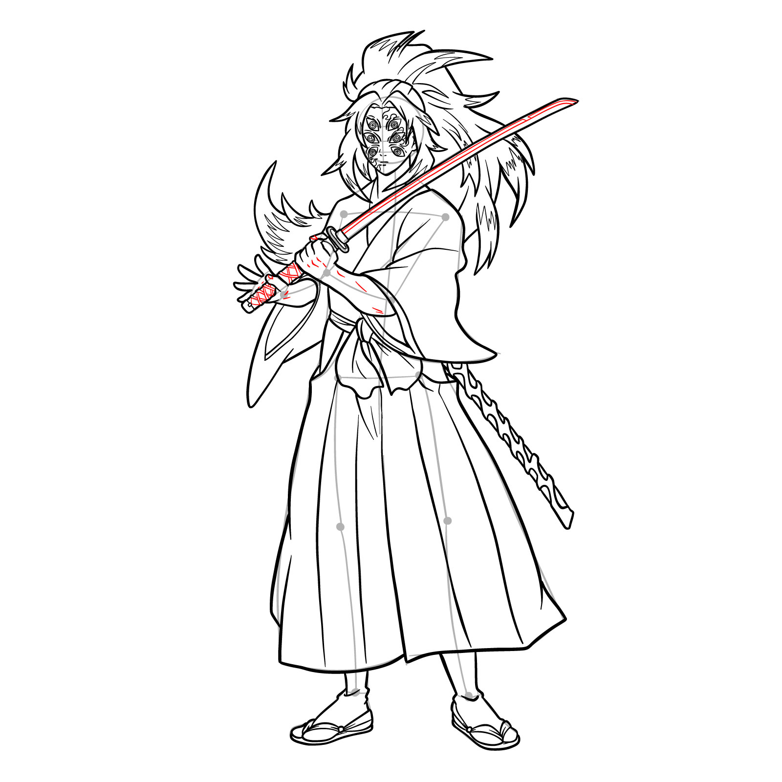 How to draw Kokushibo from Demon Slayer - step 31