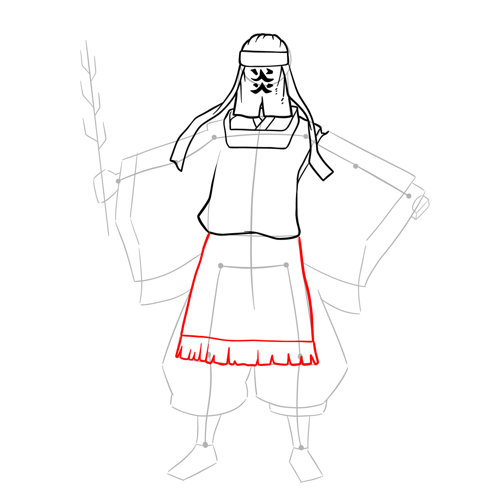 How to draw Tanjuro Kamado performing the Kagura ritual dance - step 10