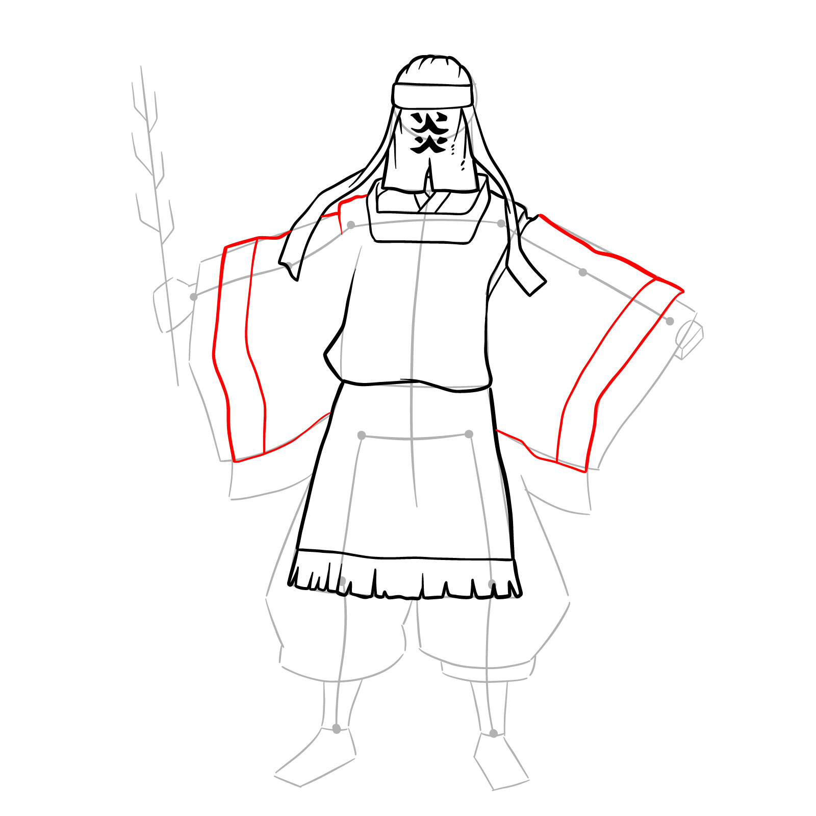 How to draw Tanjuro Kamado performing the Kagura ritual dance - step 11