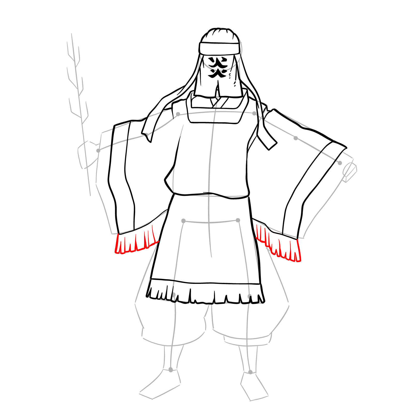 How to draw Tanjuro Kamado performing the Kagura ritual dance - step 12