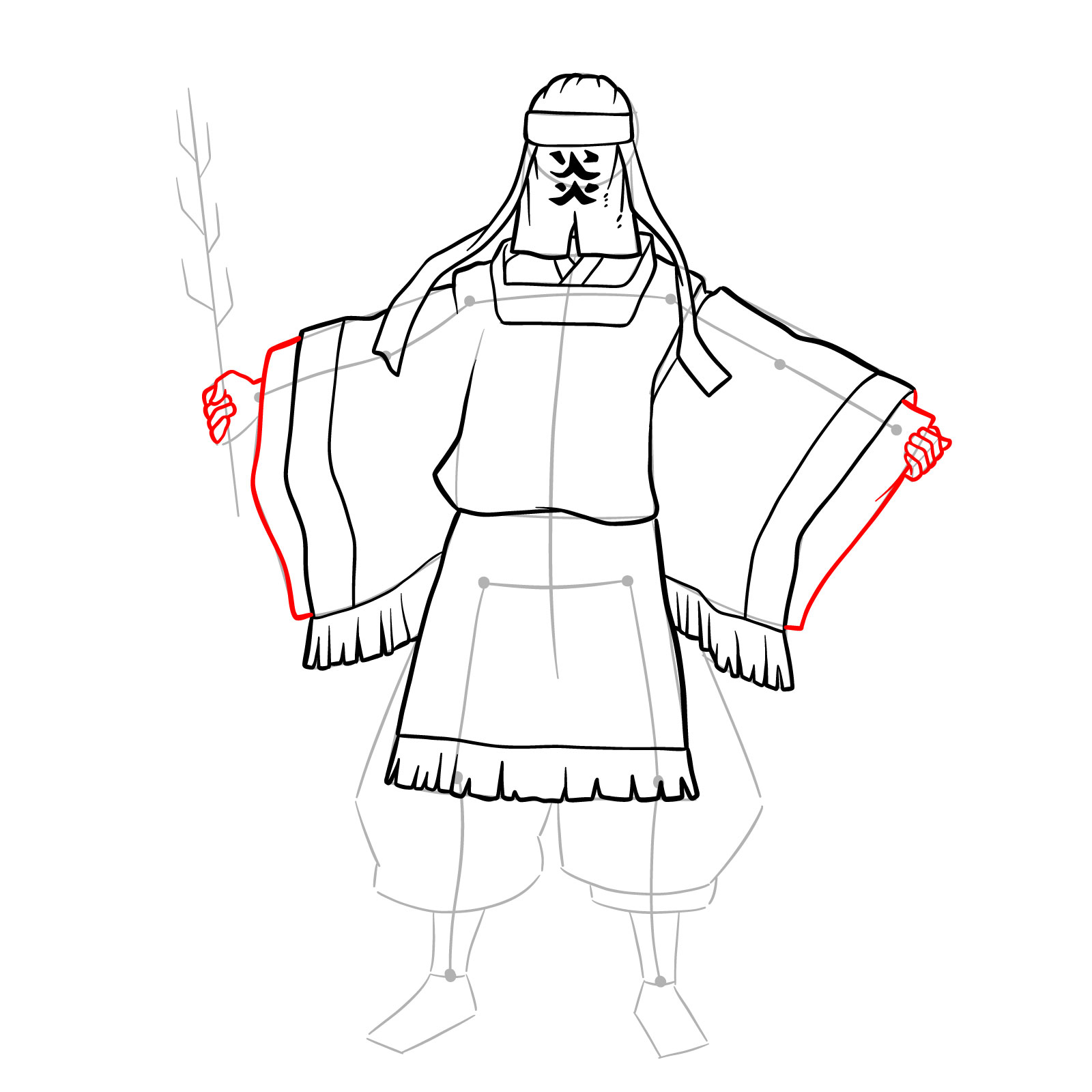 How to draw Tanjuro Kamado performing the Kagura ritual dance - step 13