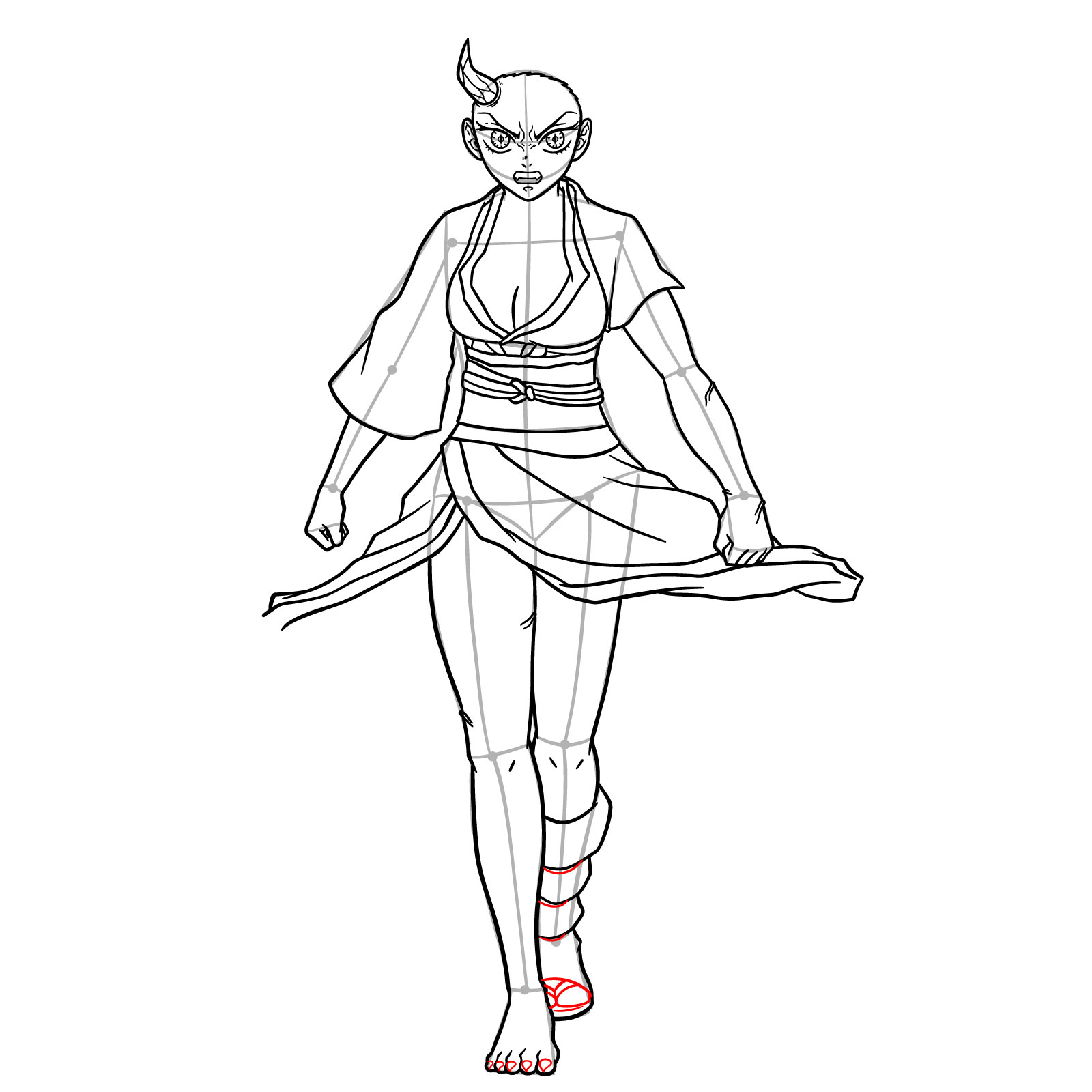 How to Draw Nezuko in Advanced Demon Form - step 24