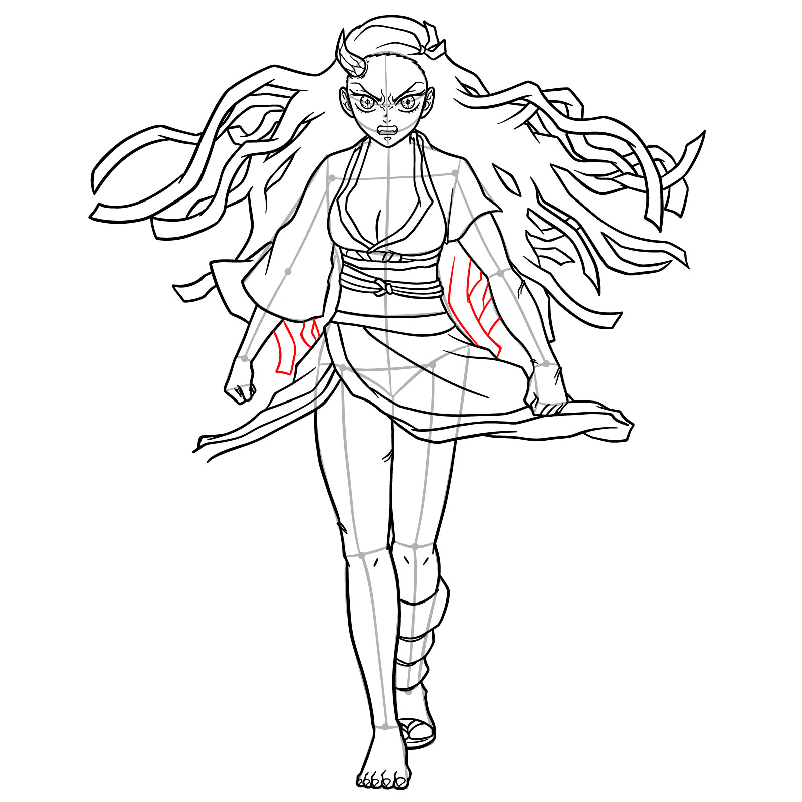 How to Draw Nezuko in Advanced Demon Form - step 29