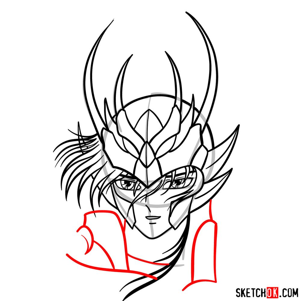How to draw Shiryu's face (Saint Seiya) - step 12