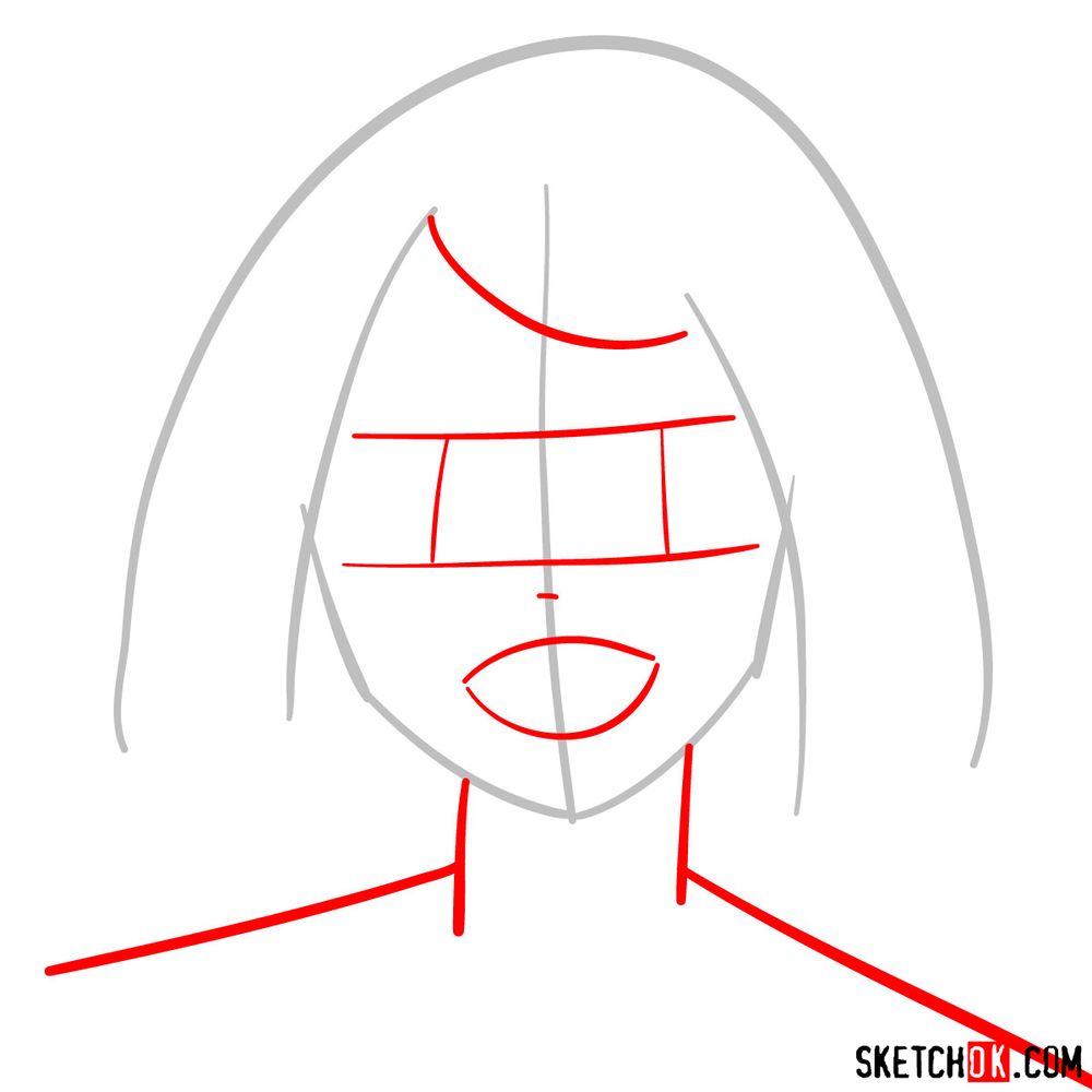 How to draw Ochaco Uraraka's face - step 02