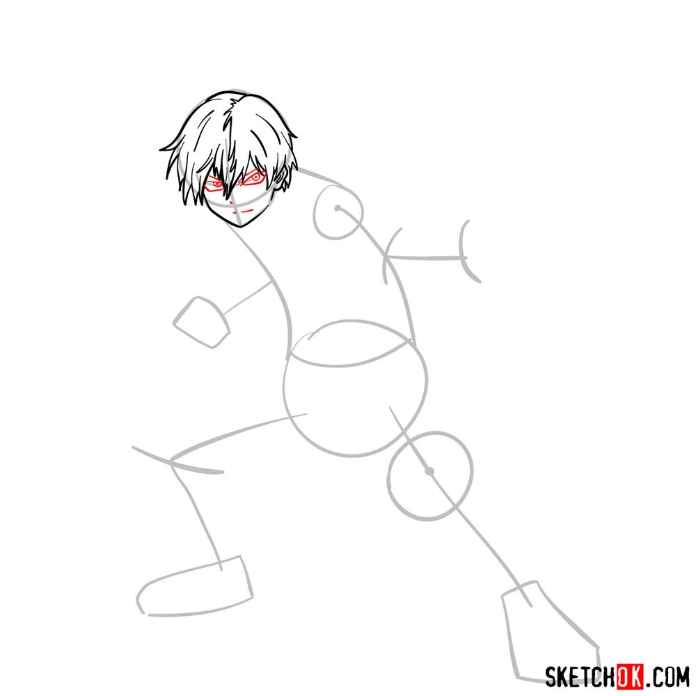 How to draw Shoto Todoroki in action pose - step 06