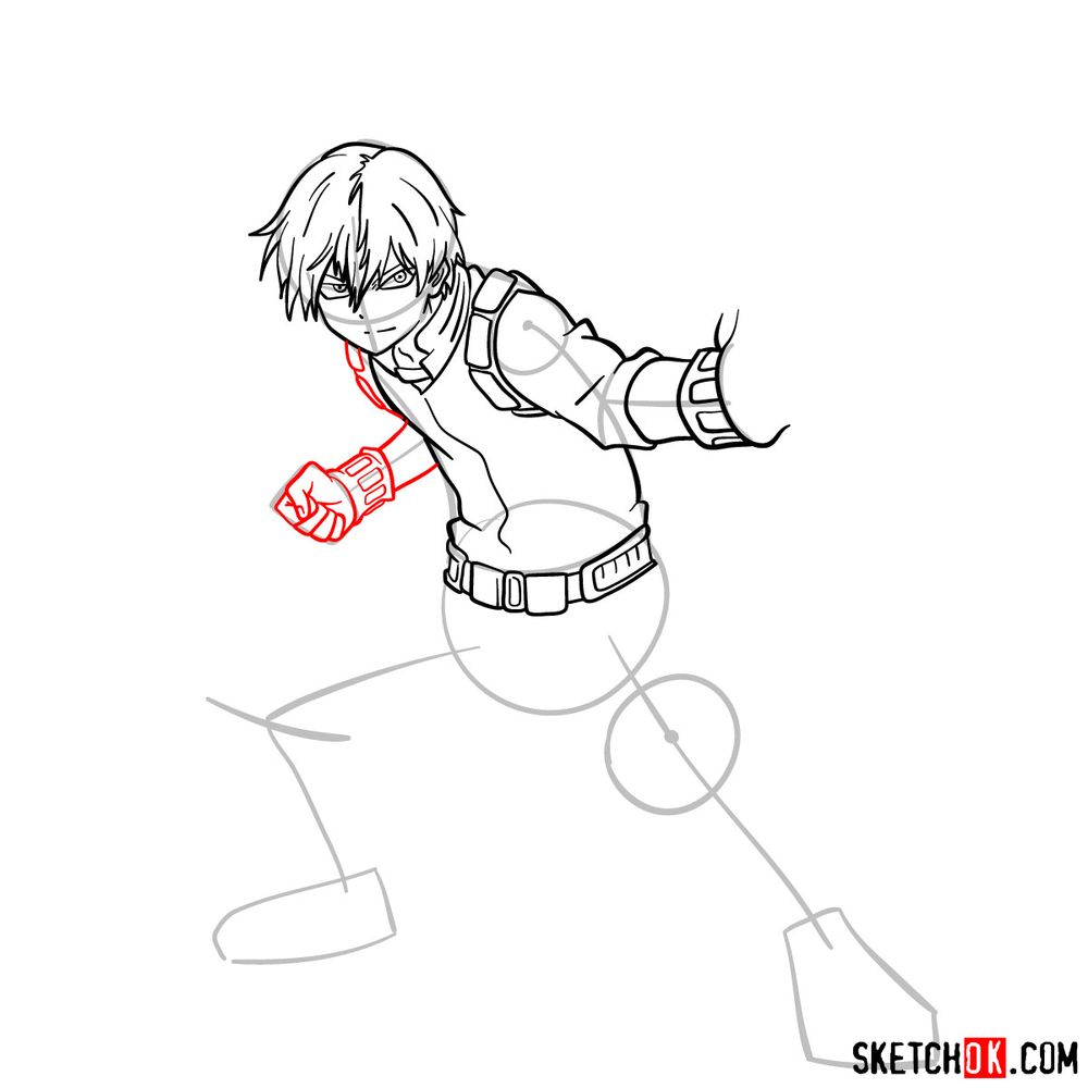 How to draw Shoto Todoroki in action pose - step 11