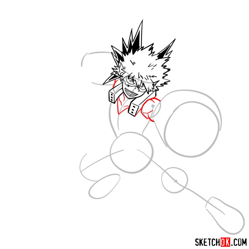 How to draw Katsuki Bakugo in action pose - step 10