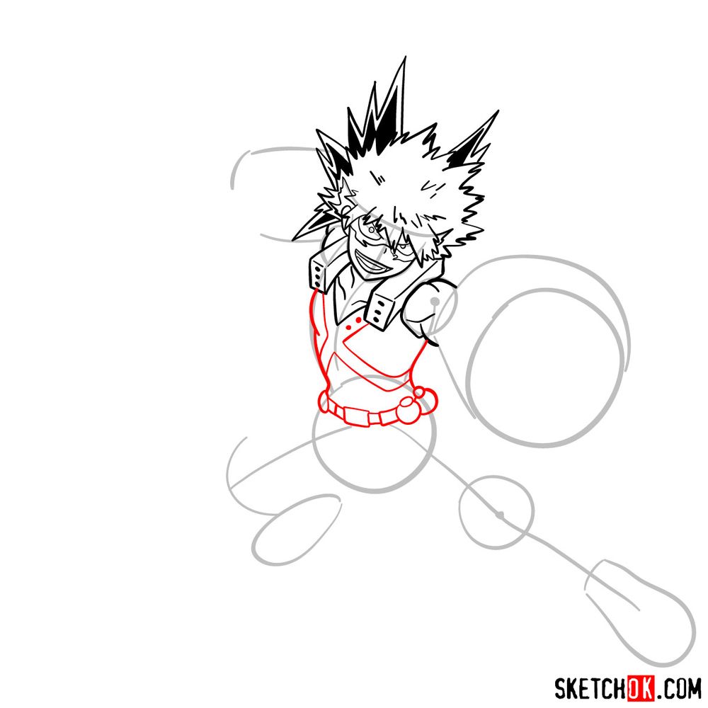 How to draw Katsuki Bakugo in action pose - step 11