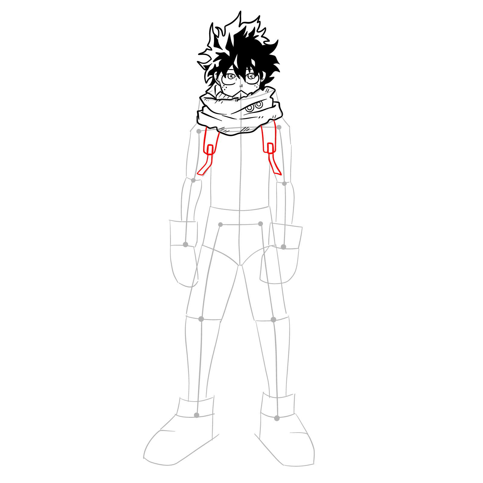 How to draw Izuku in costume Epsilon without mask - step 18