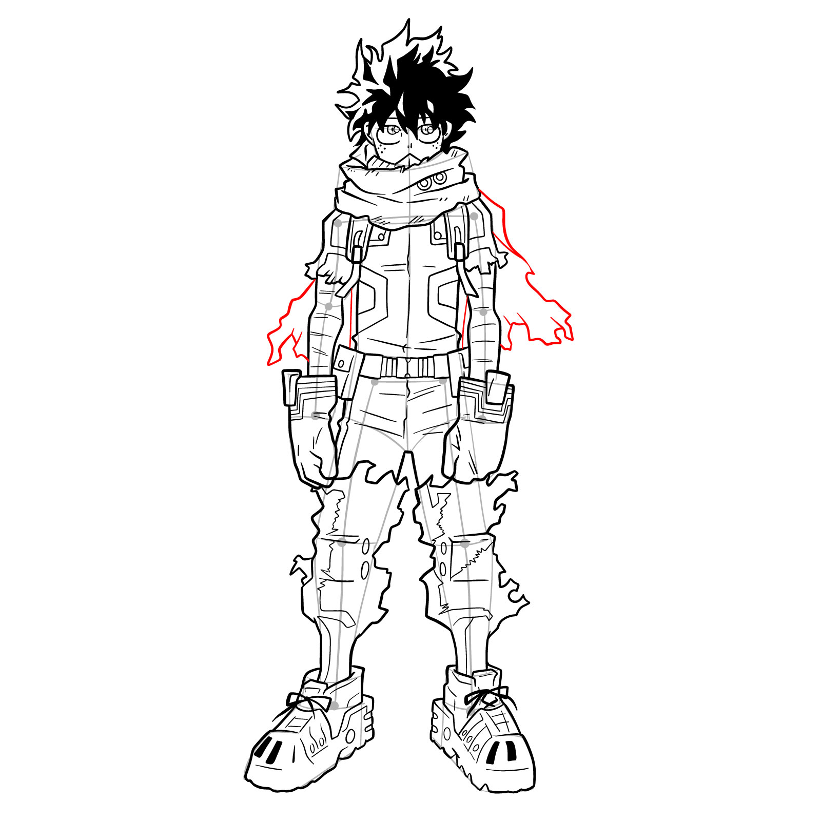 How to draw Izuku in costume Epsilon without mask - step 38