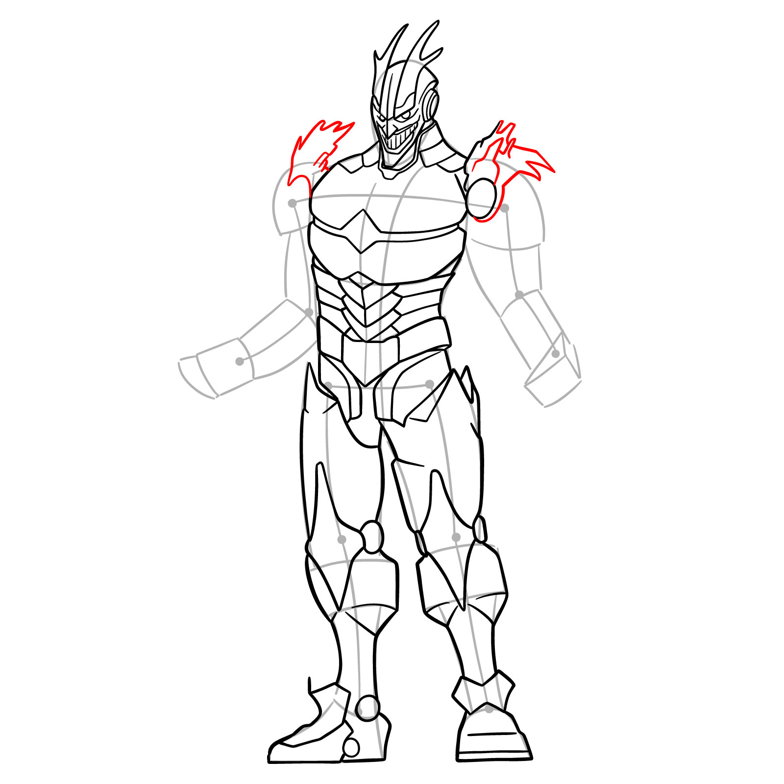 Learn How to Draw Armored All Might in Detailed Steps - step 18