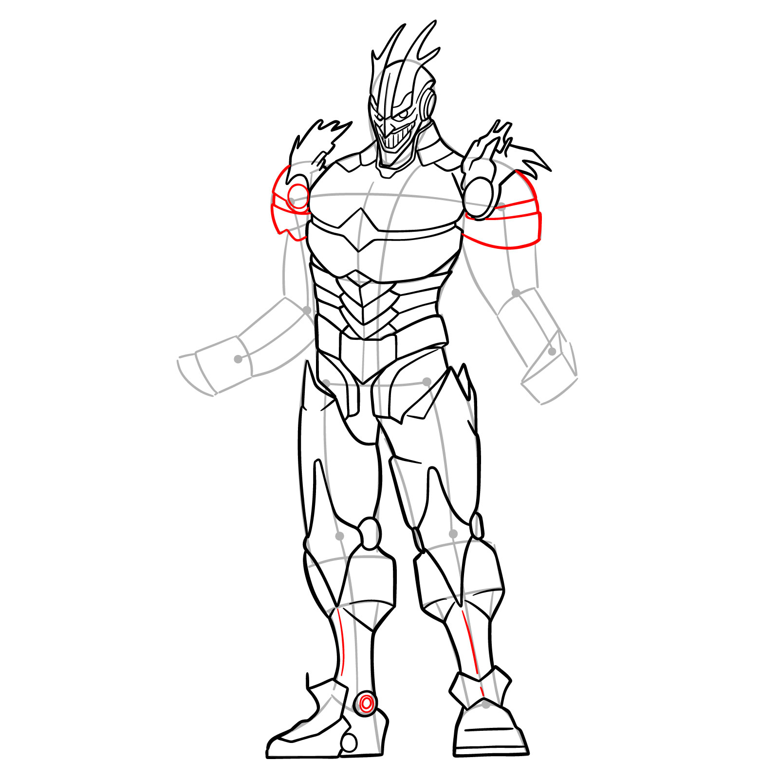 Learn How to Draw Armored All Might in Detailed Steps - step 19