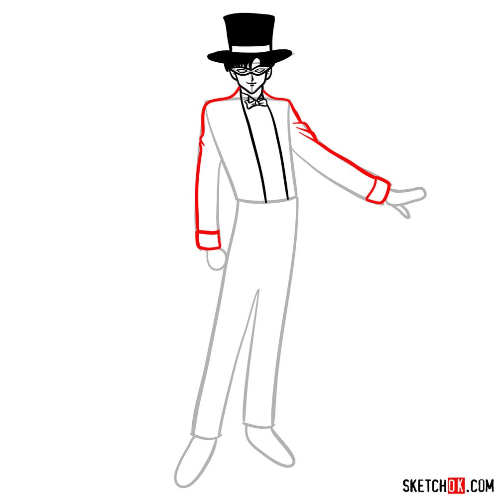 How to draw Tuxedo Mask - step 07