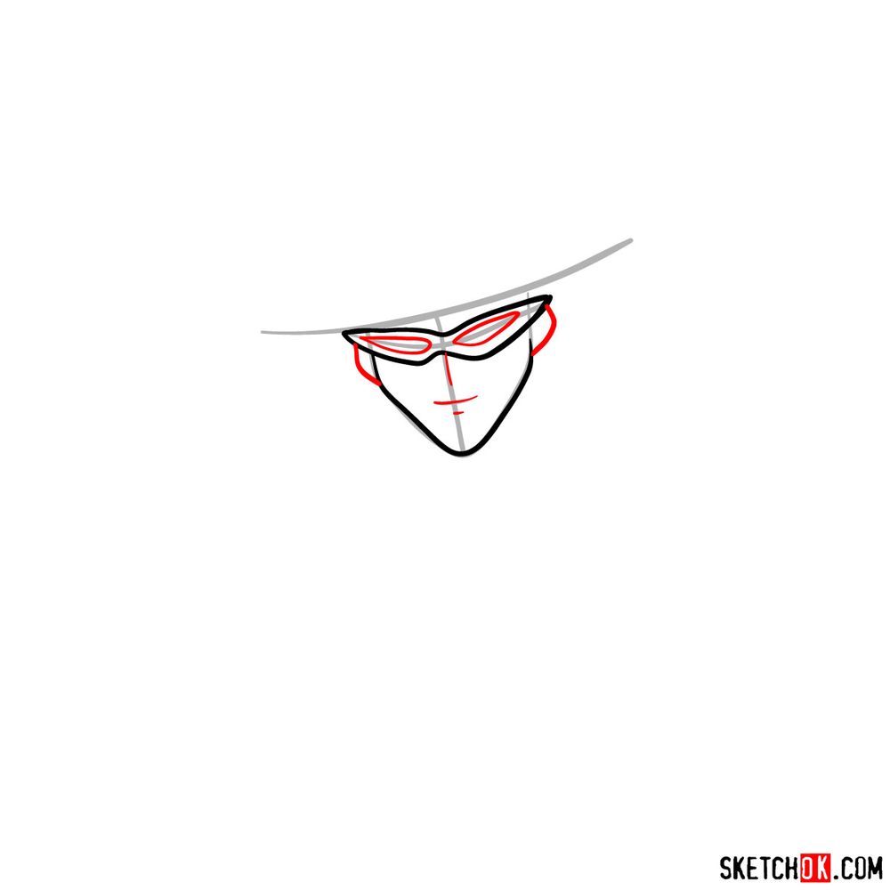 How to draw Tuxedo Mask's face - step 03