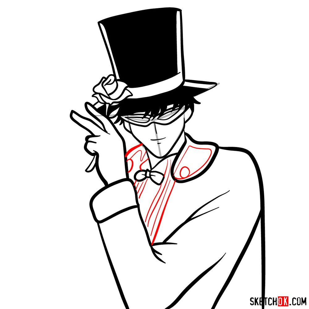 How to draw Tuxedo Mask's face - step 11